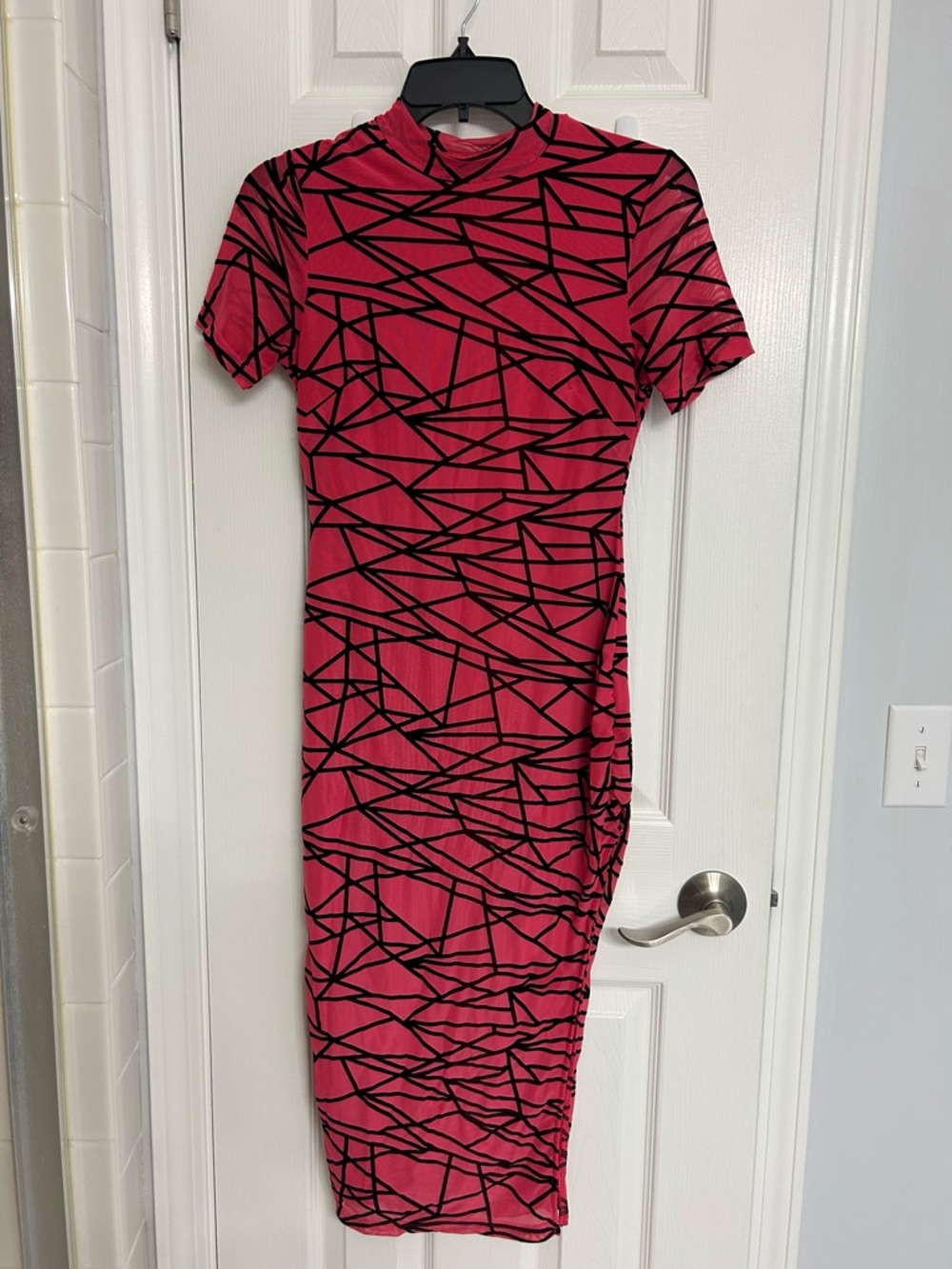 Fashion Nova Pink Midi Dress with Black Geometric Print